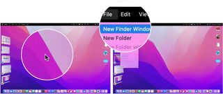 To use Finder from the menu bar, Click on your desktop (don't select an app or program), click on File in the Menu bar and choose New Finder Window.