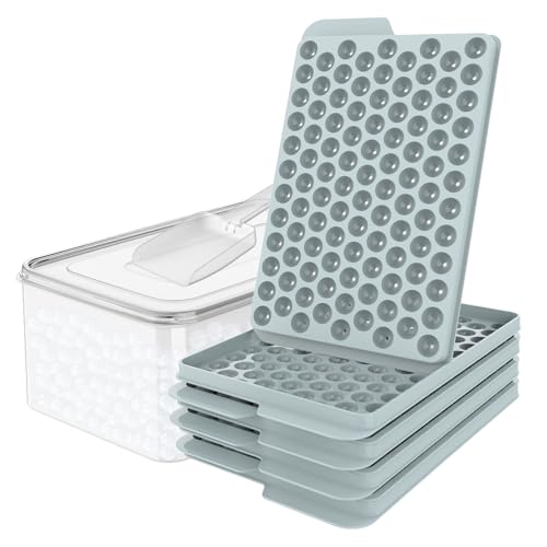 Wibimen Mini Ice Cube Trays, Small Tiny Round Pebble Crushed Nugget Ice Trays for Freezer With Lid - Chilling Drinks Coffee Juice(4 Pack/0.55in - Blue)