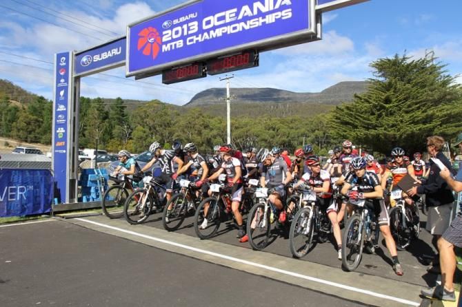 The start of the elite men's race at the Oceania cross country championships