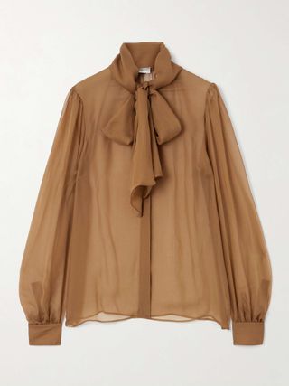 Pussy-Bow Silk-Chiffon Blouse