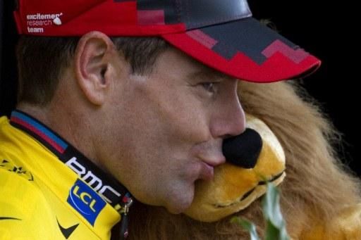 Cadel Evans (BMC) on the race leader's podium