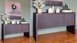 Dark fluted credenza fashioned from IKEA furniture
