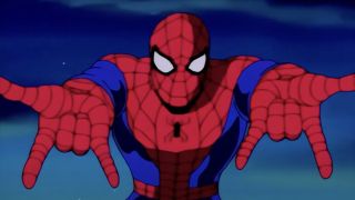 '90s animated Spider-Man about to shoot webs