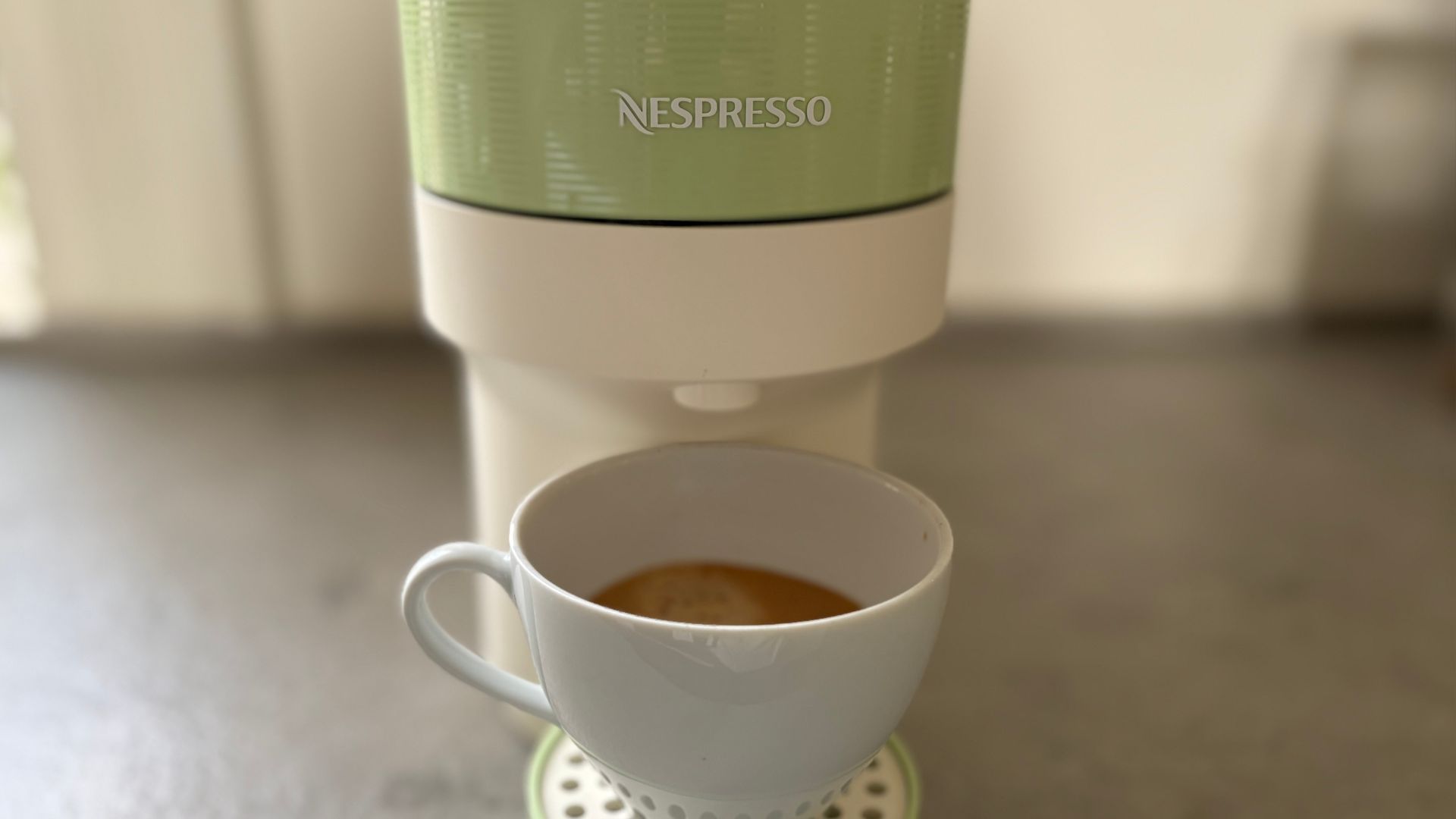 Close up of the Nespresso Vertuo Pop Pistachio