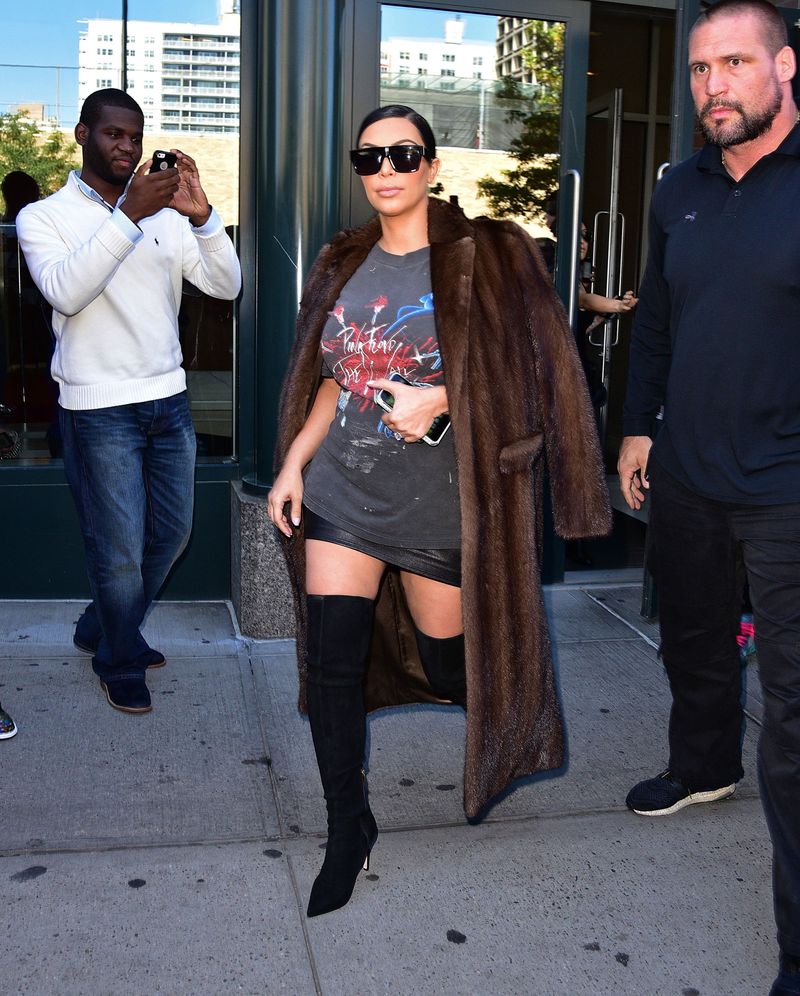 Kim Kardashian's Sherpa Coat, Patent Leather Pants, and Lug Sole Boots Look  for Less - The Budget Babe