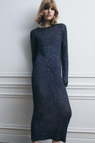 Long Knit Dress With Sequins