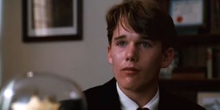 Todd Anderson getting emotional after the administration finds out about the secret society in Dead Poet Society