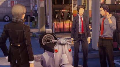 Persona 4 Revival screenshot showing Yu, Dojima and Adachi 