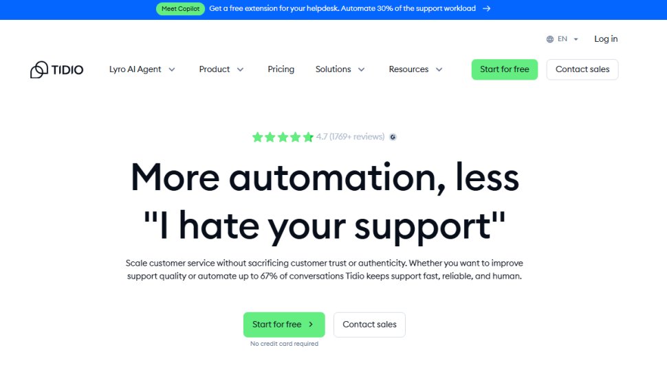 Website screenshot of Tidio (February, 2026)