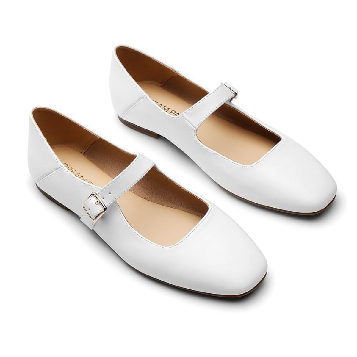 Dream Pairs Women's Flats Square Toe Mary Jane Flats Comfortable Casual Slip on Dress Shoes Ballet Flats With Buckle Strap Business Casual Work Office Mary Jane Shoes,size 9,white,dwumfa2520