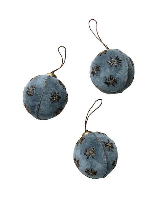 4" Embroidered Velvet Baubles (set of 3)