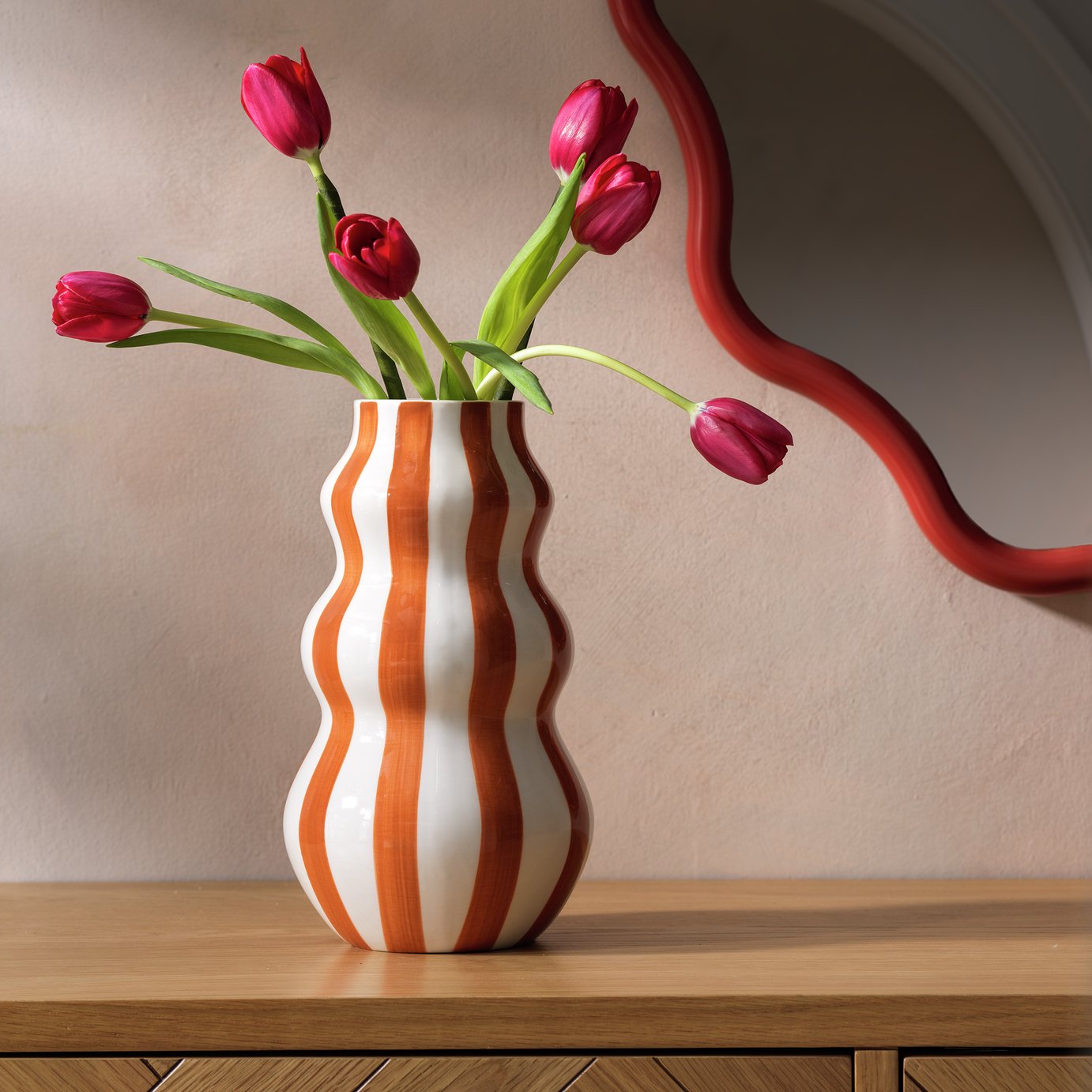 Habitat Hand Painted Stripe Vase - Rust