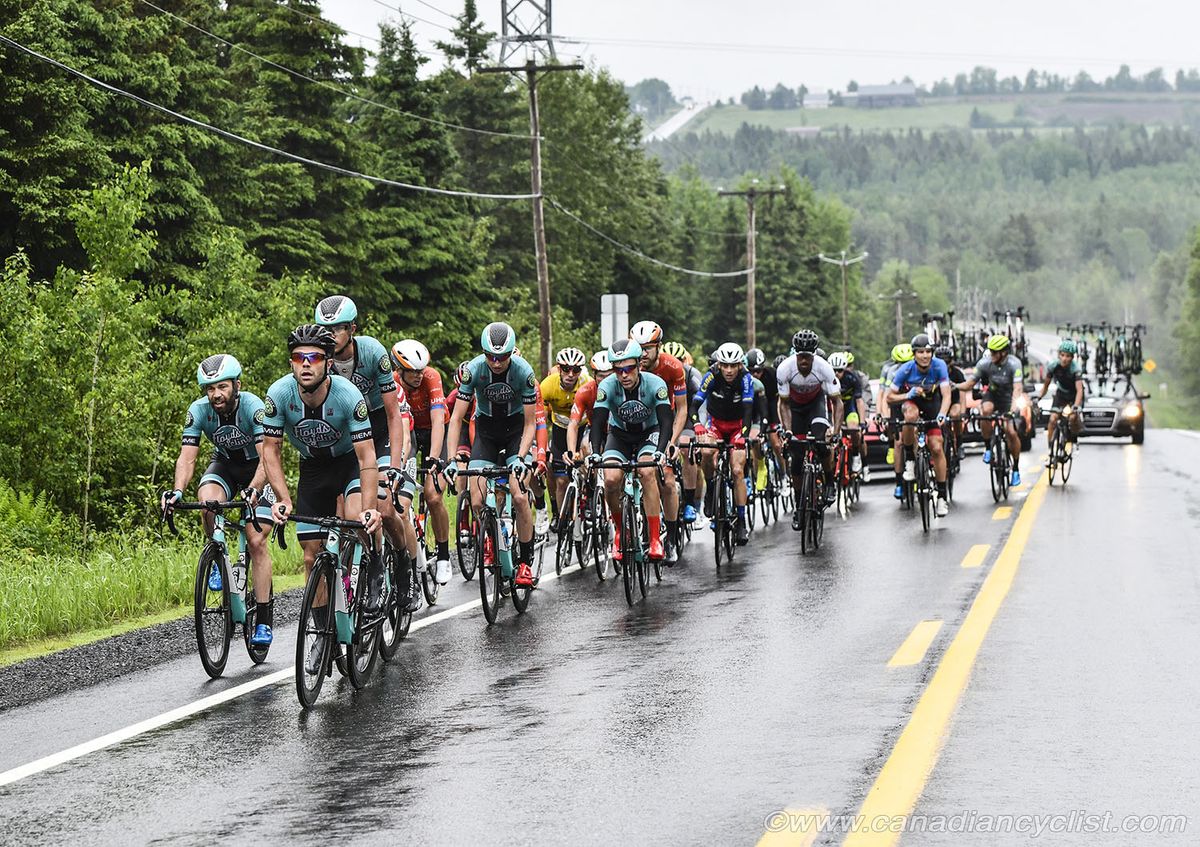 Floyds Pro Cycling Team at the front of a chase group during stage 2 at Tour de Beauce
