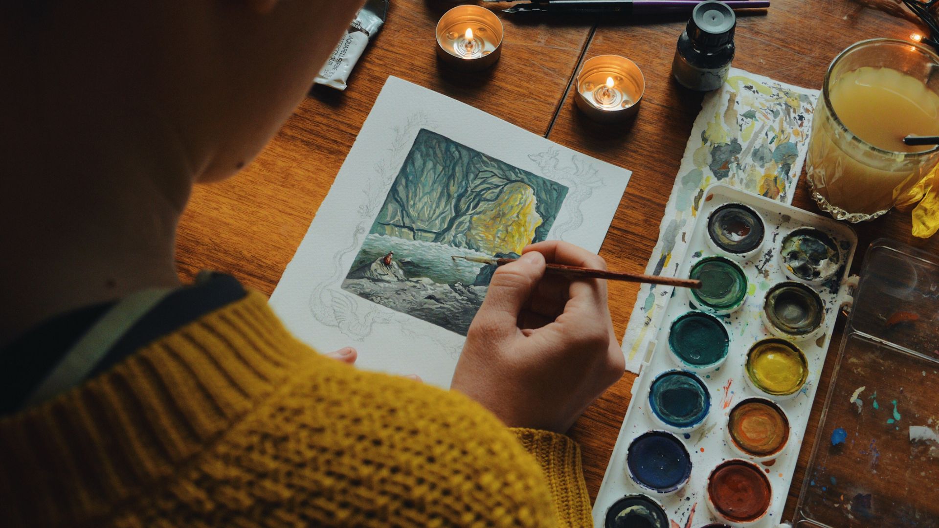 Woman painting watercolors