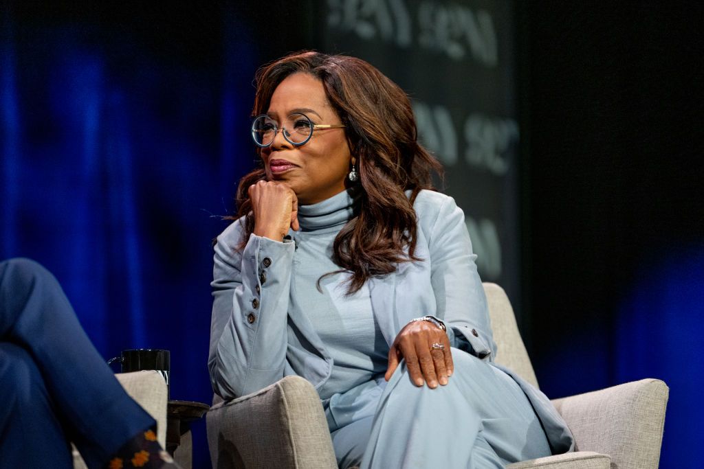  Oprah Winfrey with George Stephanopoulos and Arthur C. Brooks discuss &quot;Build The Life You Want&quot; at The 92nd Street Y, New York on September 12, 2023 in New York City. 