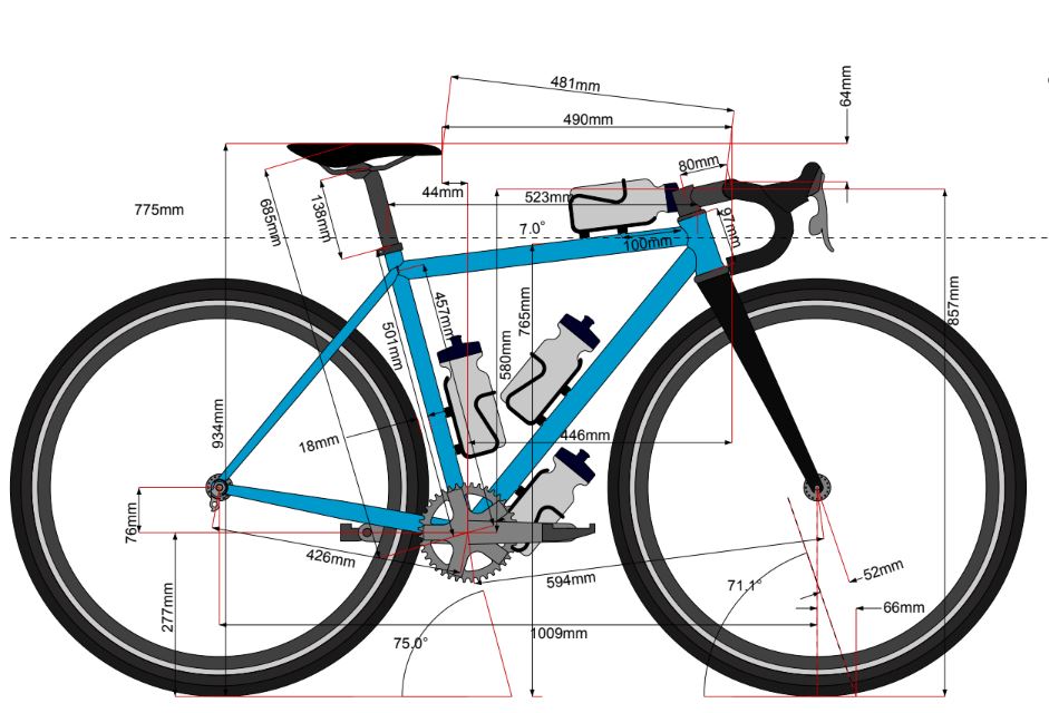 Rook's geometry for her Scarab Paramo test bike
