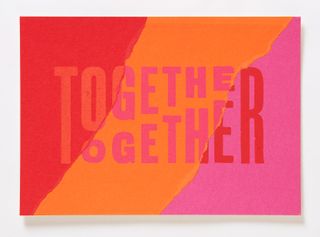 Red orange and pink background, the words TOGETHER across the piece
