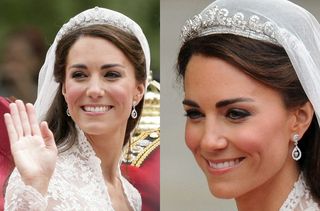 This stunning diamond sparkler was created by Cartier in 1936 at the behest of King George VI—he gave it to his wife Queen Elizabeth, the Queen Mother, three weeks before he ascended the throne. The delicate headpiece evokes a modern elegance, which made it the perfect choice for Kate's wedding day.