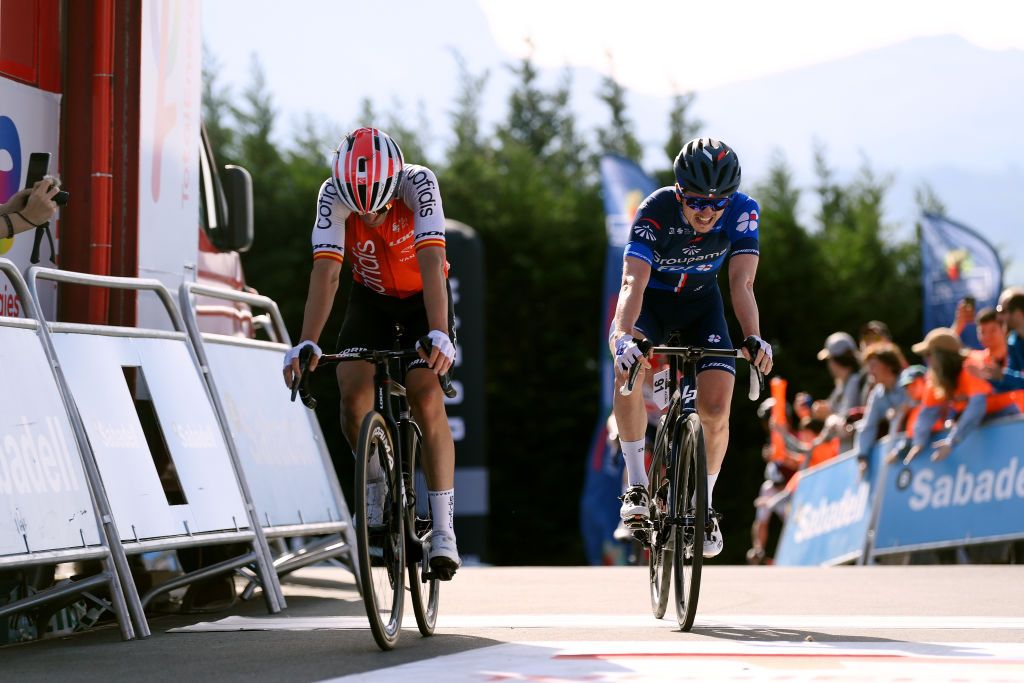 AMASAVILLABONA SPAIN APRIL 05 David Gaudu of France and Team GroupamaFDJ crosses the finish line during the 62nd Itzulia Basque Country Stage 3 a 1539km stage from Errenteria to AmasaVillabona 167m UCIWT on April 05 2023 in AmasaVillabona Spain Photo by David RamosGetty Images