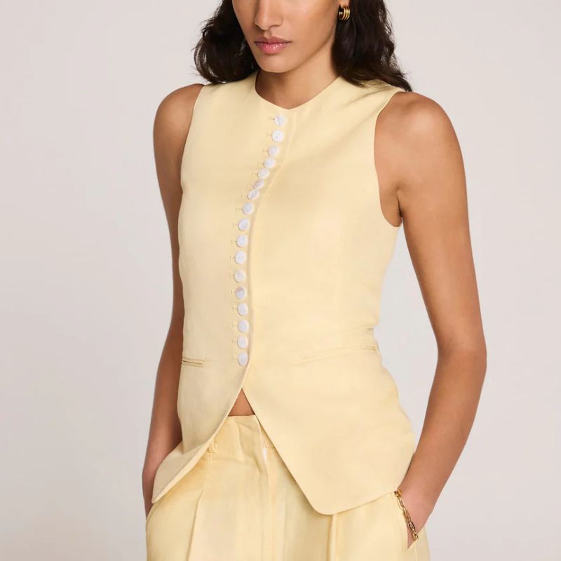 Mint Velvet, Yellow Linen Blend Longline Waistcoat