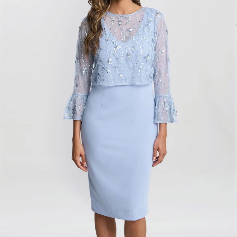 cornflower blue dress with sequins