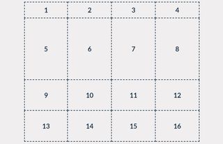 grid 1-16 with 5-8 bigger squares