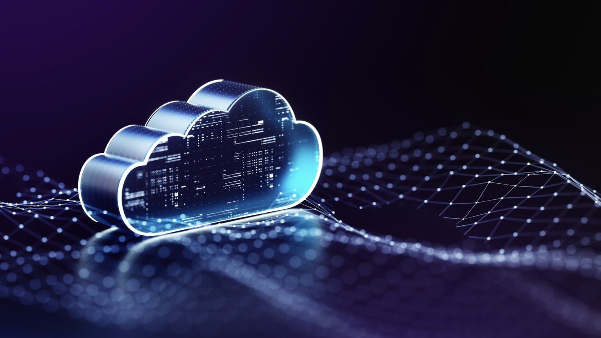 Digital cloud with sitting on abstract representation of data fabric