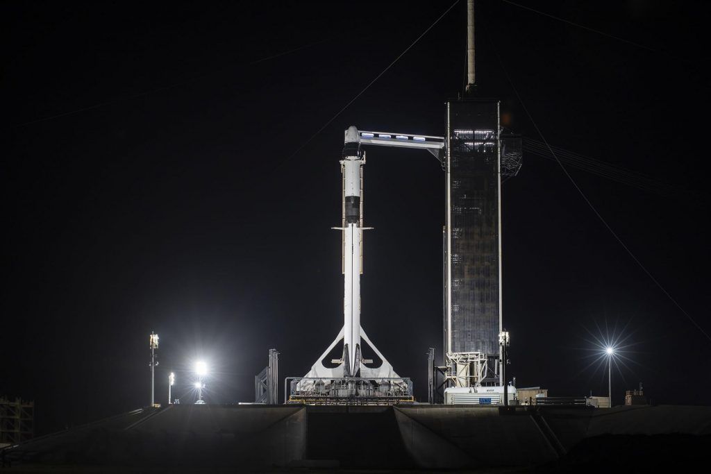 A SpaceX Falcon 9 rocket carrying the Cargo Dragon CRS-22 mission for the International Space Station is seen at Launch Complex 39A ahead of its June 2, 2021 launch. A similar Dragon cargo ship will launch on the CRS-23 mission on Aug. 28, 2021.