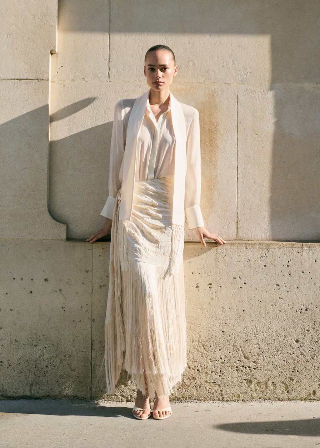 MANGO, Embroidered Fringe Pareo-Style Skirt