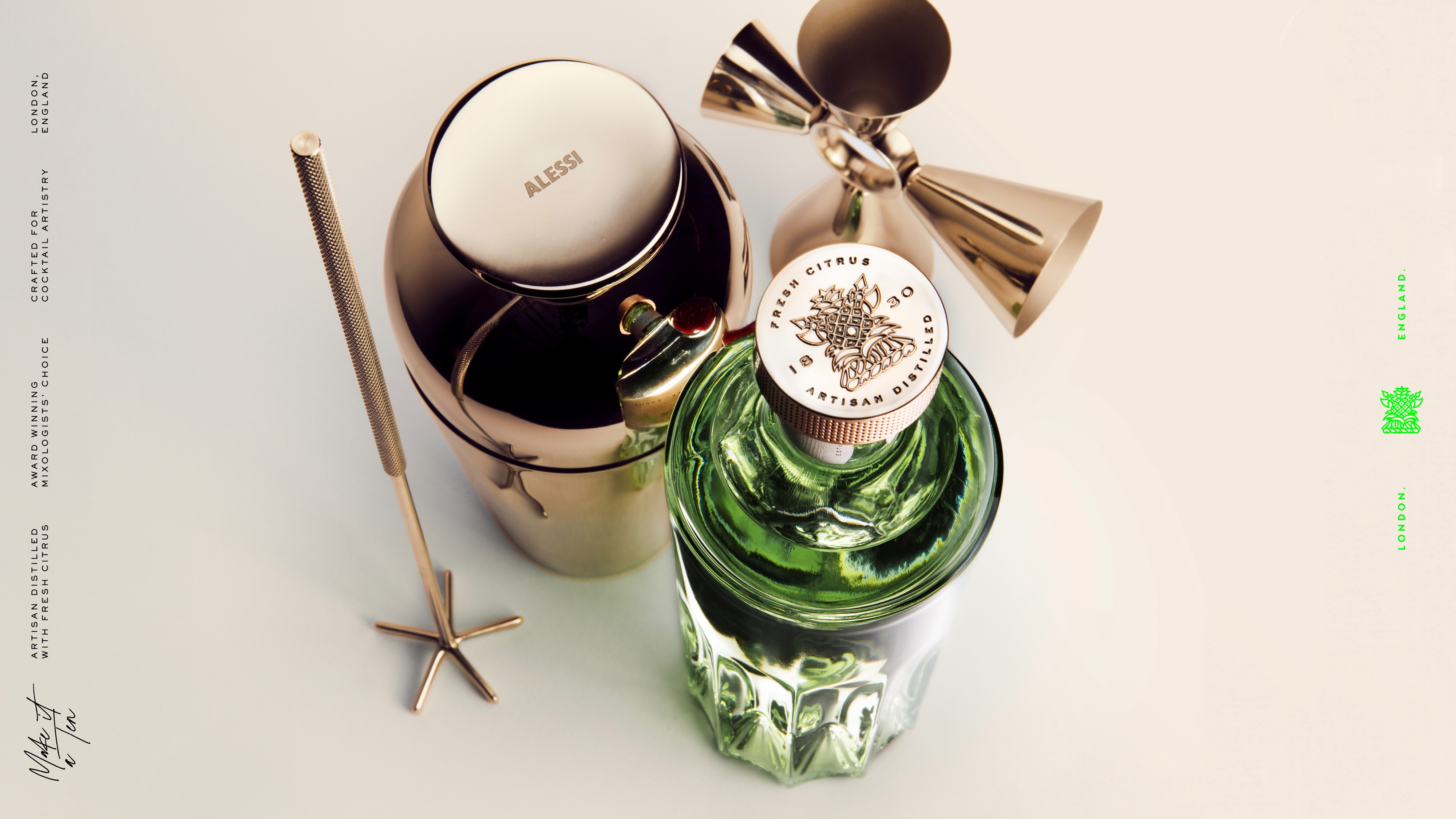 bottles of drink from above with mixing pot