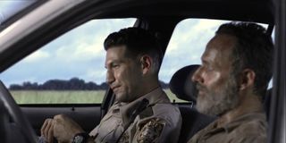 Rick and Shane in their patrol car in The Walking Dead.