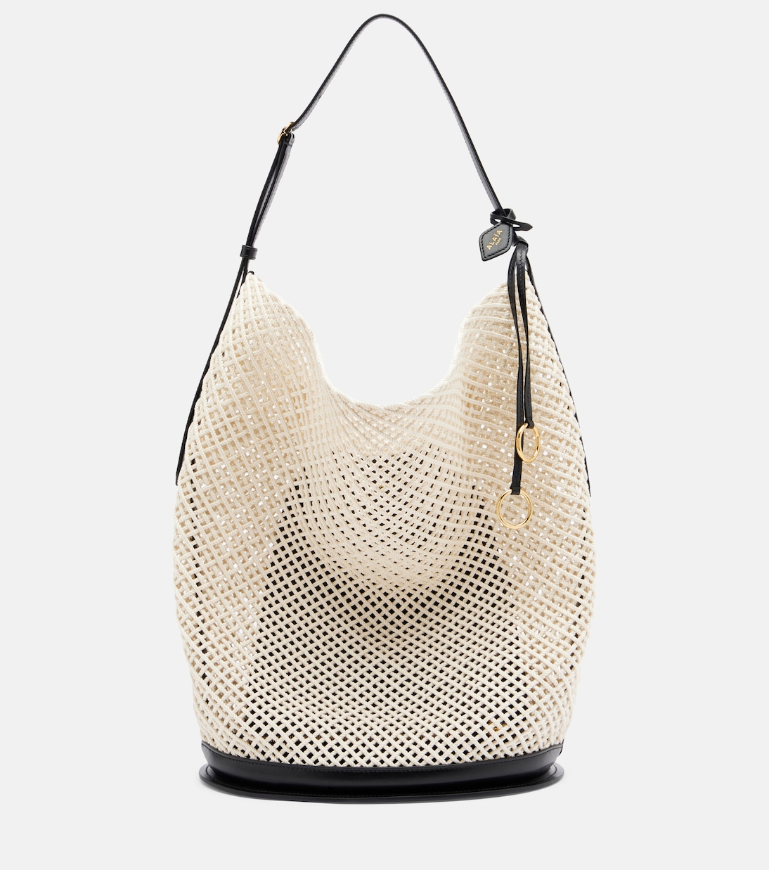 Hip Large Leather-Trimmed Bucket Bag in Beige - Alaia