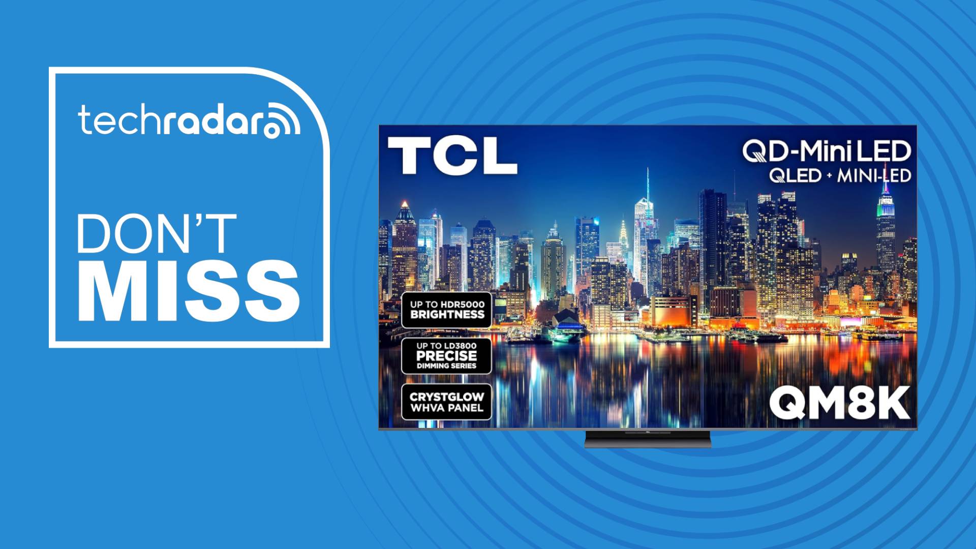 TCL QM8K on blue background