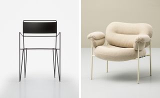 Left: 'Steel Chair', by Göhlin. Right: 'Bollo' armchair, by Fogia