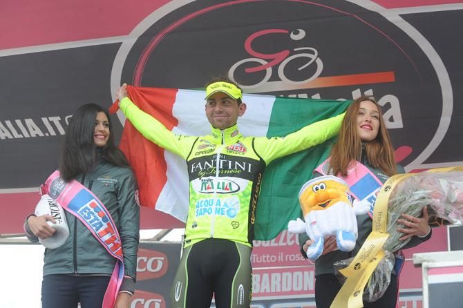 Mauro Santambrogio celebrates a Giro stage win