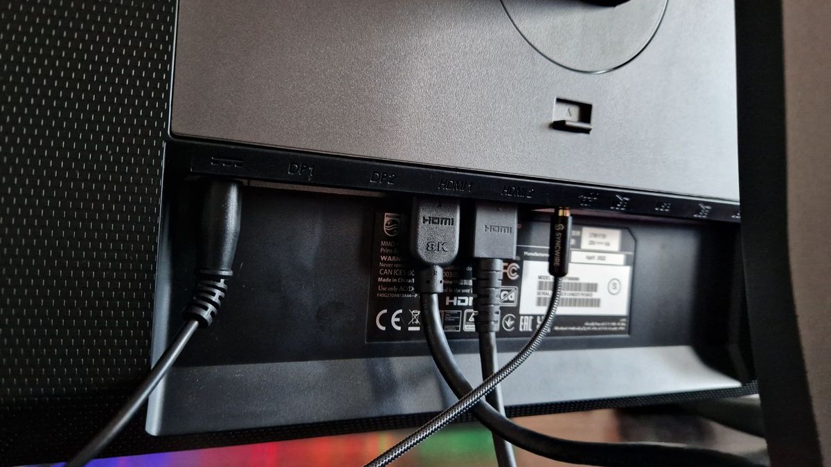Philips Momentum 5000 image showing the connectivity ports on the back of the screen.