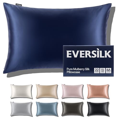 Mulberry Silk Pillowcase for Hair and Skin: 22 Momme Both Sides 100% Pure Silk Pillow Case With Hidden Zipper - Natural Pillow Cover for Cooling Sleep 1 Pack Navy