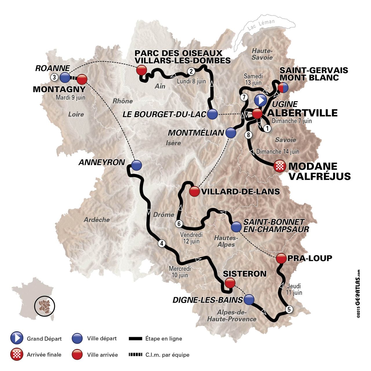 The 2015 Crit&eacute;rium du Dauphin&eacute; route.