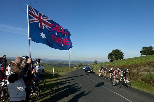 Support for recent Tour de France winner Cadel Evans on the climb up Mt. Misery during the Tour of Gippsland.