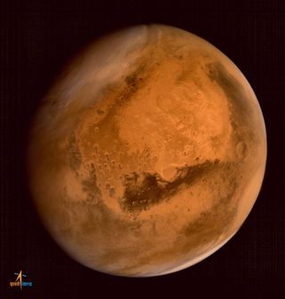 Mars Orbiter Mission, or Mangalyaan, image captured in September 2014 from a distance of 46,300 miles (74,500 km) from the surface of Mars.