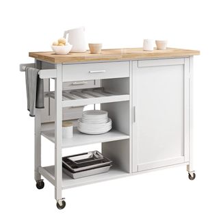 Small Kitchen Island with Storage, Rolling Kitchen Island, Basket, Wine Rack, 3-Tier Rack Winston Porter