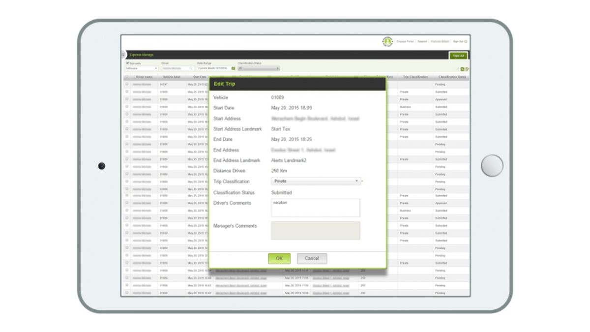 screenshot of the greenroad platform on a tablet