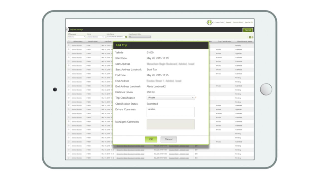 screenshot of the greenroad platform on a tablet