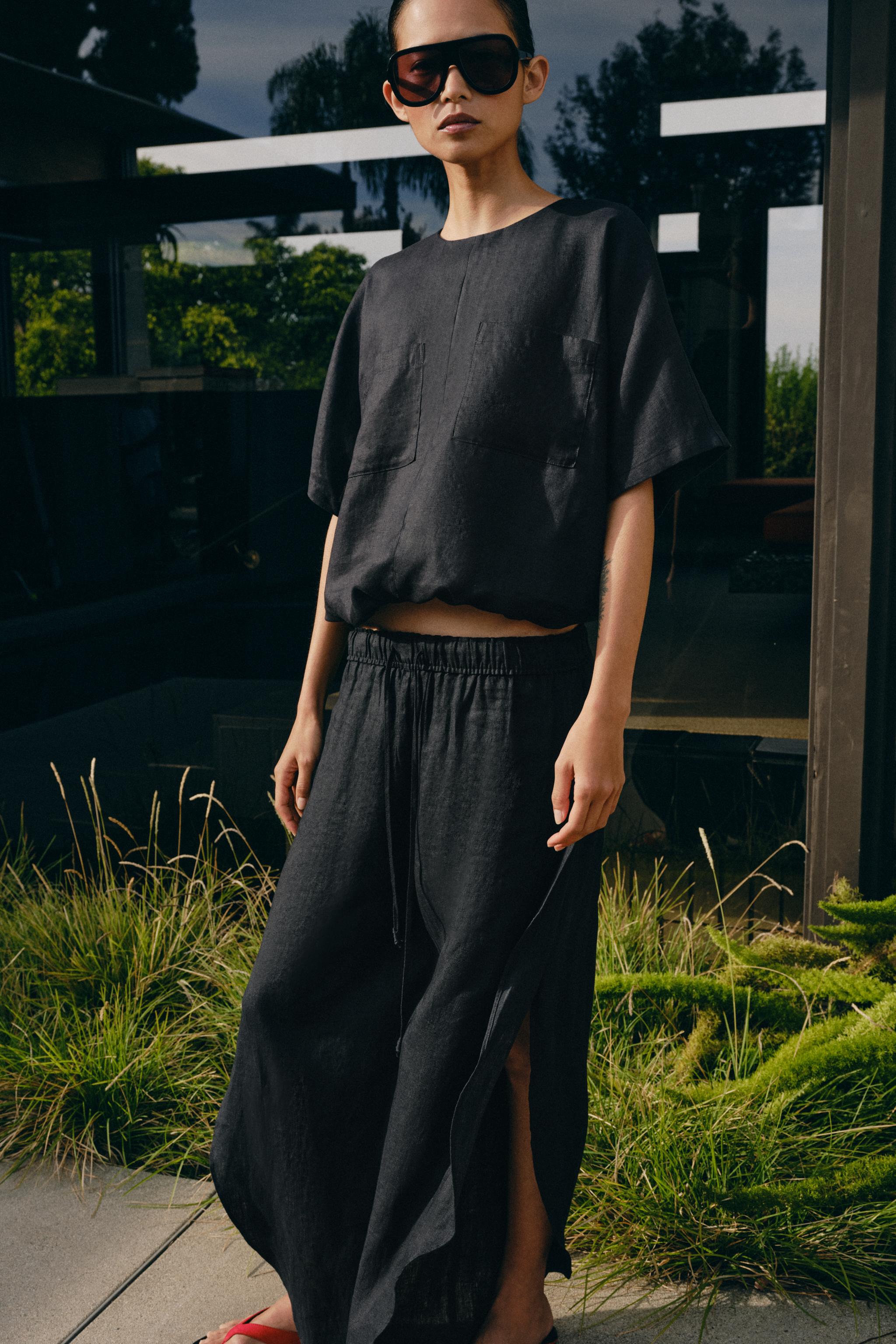 Zw Collection Linen Lace-Up Top