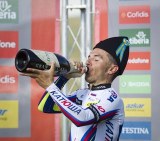 Joaquim Rodríguez (Katusha) on the stage 15 podium at the Vuelta a Espana.