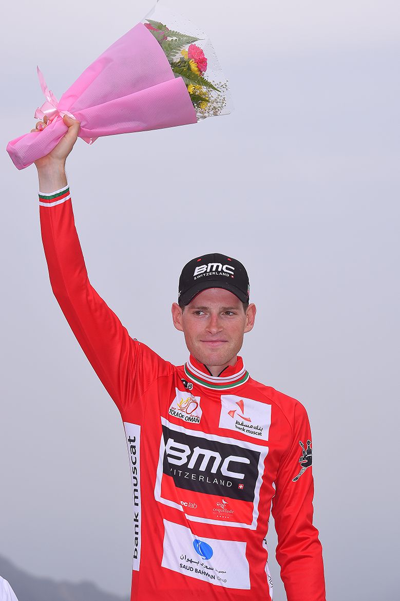 Ben Hermans in the leader's jersey at the Tour of Oman