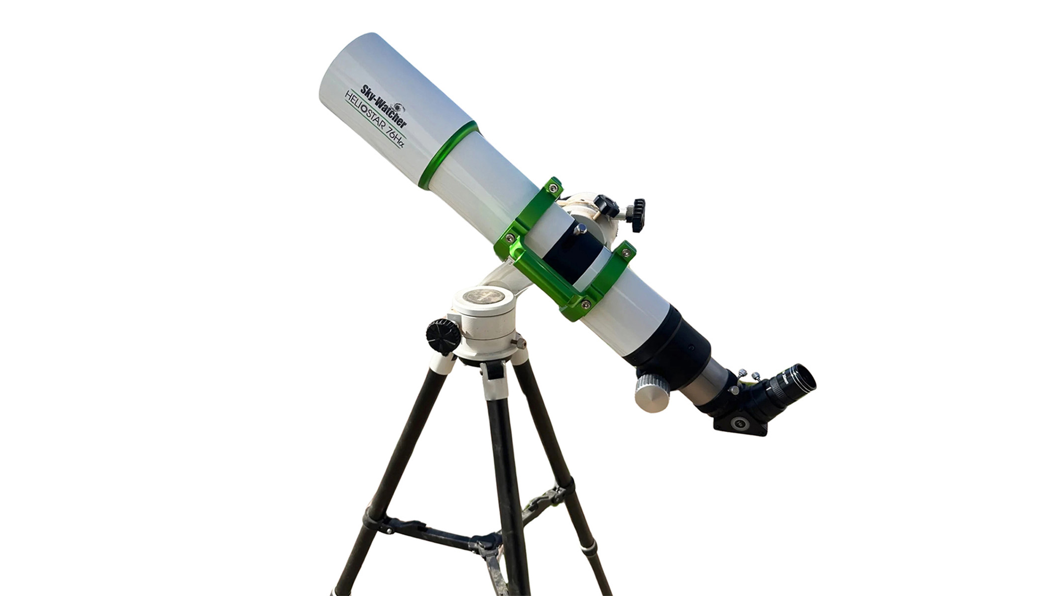 A Sky-Watcher Heliostar 76mm Solar Telescope on a tripod.