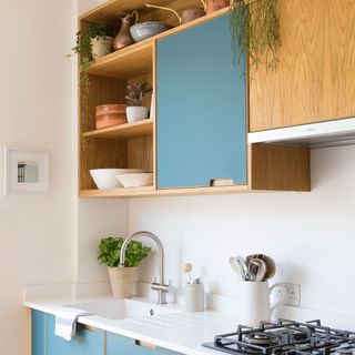 Blue and timber two tone kitchen