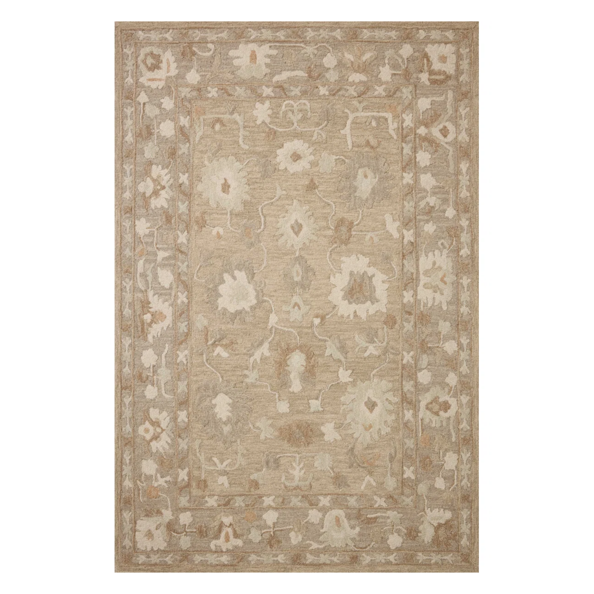 a tan rug with whimsical flowers