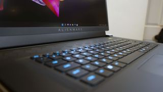 A closeup of the Alienware x17 R2's keyboard